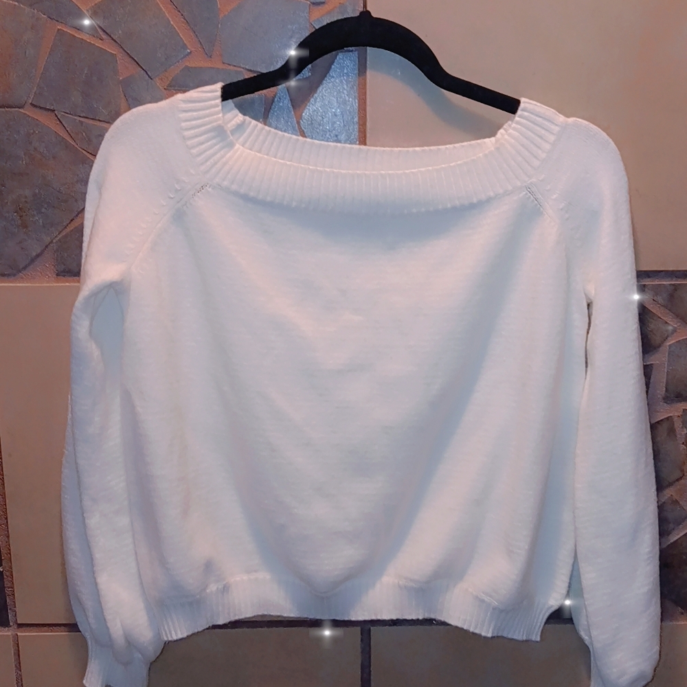 Honey Punch Off-the-Shoulder White Sweater